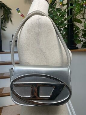 Silver Shoulder Bag with Bold Oval Hardware